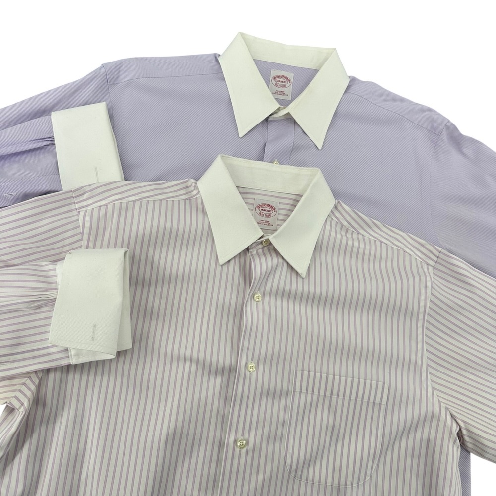 LOT 2 Brooks Brothers Makers Dress Shirt (16 1/2-34)French Cuff Non-Iron  READ